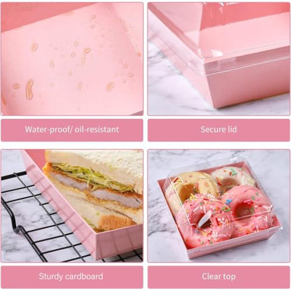 Ocmoiy Charcuterie Boxes with Clear Lids, 5 Inches, 50 Pack, Pink | To Go Paper Food Containers, Disposable Bakery Dessert Boxes, For Sandwich, Cookie, Pastry, Cake Slice - color: Pink