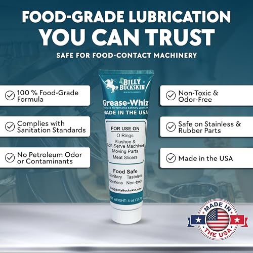 Grease-Whiz Food Grade Grease Lubricant 4oz - Food Grade Lubricant for Meat Slicer, Ice Cream, Slushee Machine, Beer Kegs, Pools, O Rings - Grease for Commercial & Domestic Use by Billy Buckskin - size: 4oz