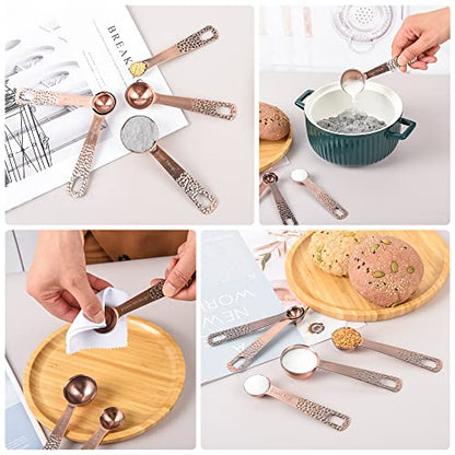 Measuring Cups and Spoons Set 10, Copper Measuring Cups and Spoons Set for Baking & Kitchen, Metric & US Stainless Steel 4 Measure Cups and 5 Spoons with Leveler - color: Copper, size: B: Set of 10