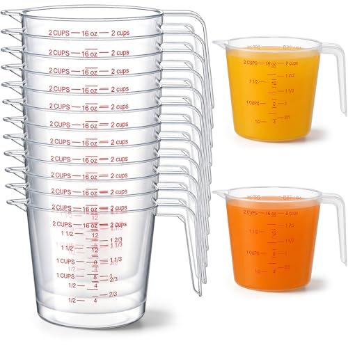 Fabbay 24 Pcs 2 Cup Capacity Plastic Measuring Cup 500 ml Clear Graduated Measuring Cups Plastic Mug with Spout and Handles Ounce and Ml Marking for Recipe Ingredient Flour Water Liquid - color: Red, size: 16 oz