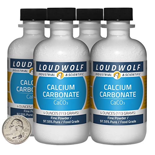 Calcium Carbonate / 1 Pound / 4 Bottles / 97.55% Pure Food Grade/Fine Powder - size: 1 Pound in 4 Bottles