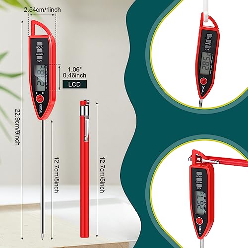 Copkim 6 Set Waterproof Food Thermometer for Water, Liquid, Candle and Cooking Digital Meat Thermometer with Long Probe Instant Read for Kitchen BBQ Grill Candy (Red) - color: Red