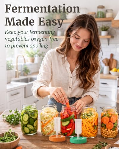 Elementi Mason Jar Fermentation Lids - Easy to Use Fermenting Lids for Wide Mouth Mason Jars - Make Delicious Sauerkraut & Kimchi, Airlocks Fermentation Kit, Burping Air Lock Fermenters - Set of 4 - color: Multicolor