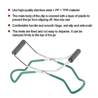 flexman Canning Jar Lifter, Multifunctional Stainless Steel Antiscalding Tray Dish Clamp with Grip Handle, Kitchen Tool for Homes Restaurants Collect Cans (Green) - color: Green
