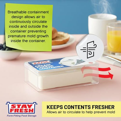 Stay Fresh Cream Cheese Container For Fridge Clear Plastic for Cream Cheese, Dishwasher Safe, BPA Free — Cheese Dish for your Pantry, Counter, Refrigerator