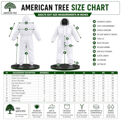 3 Layers Beekeeping Suit for Men and Women, Ventilated Mesh Full Body Protective Gear, (White, Large) - size: Large