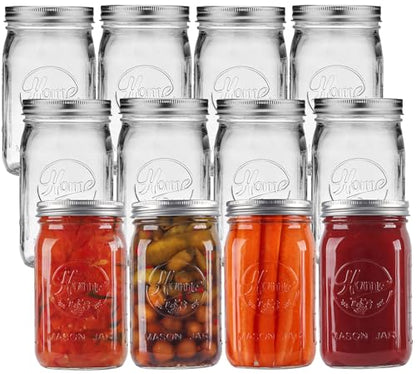 12 Pack Wide Mouth Mason Jars 32 oz - Heavy Duty Glass Quart Mason Jars With Airtight Lids for Pickling, Canning, Food Storage, Meal Prep and Fermenting, Leak Proof - color: 32 oz-12Pack-Home