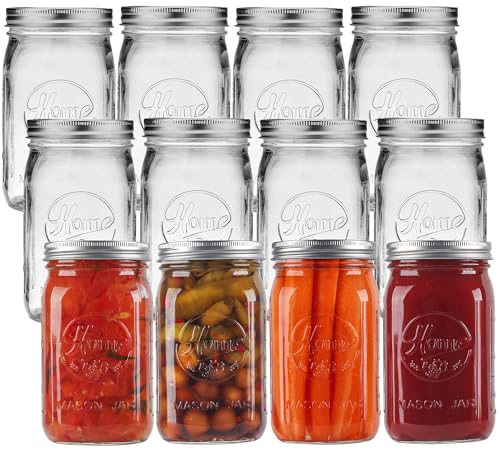 12 Pack Wide Mouth Mason Jars 32 oz - Heavy Duty Glass Quart Mason Jars With Airtight Lids for Pickling, Canning, Food Storage, Meal Prep and Fermenting, Leak Proof - color: 32 oz-12Pack-Home