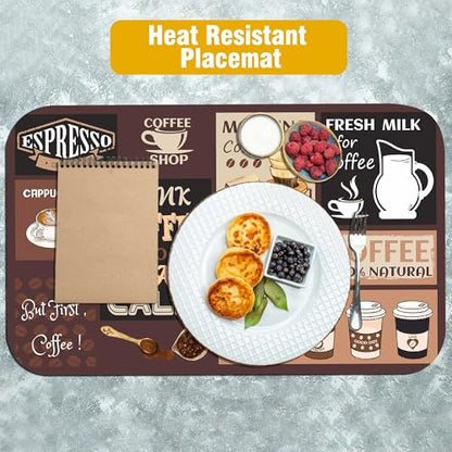 Retro Coffee Pattern Drying Mat 12" x 19", Non-Slip Absorbent Quick-Dry Mat, Protects Countertops from Spills Stains for Coffee Makers Espresso Machines - color: Coffee