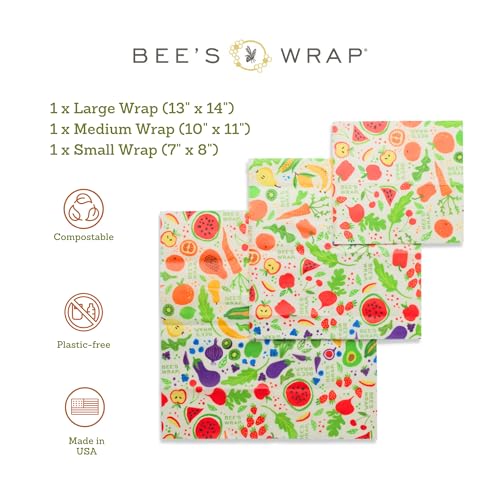 Bee's Wrap Beeswax Wraps for Food - 3 Pack of Assorted Beeswax Wraps - Small, Medium & Large Wrap - Plastic Free Made in USA Reusable Natural Food Wrap - Garden Party Print - style: 3 Pack (Garden Party)