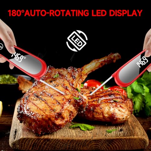 Instant Read Meat Thermometer Digital with IP67 Waterproof, Digital Meat Thermometer with 180° Foldaway Probe, Food Thermometer for Cooking, Oven, Grill,Candy,BBQ