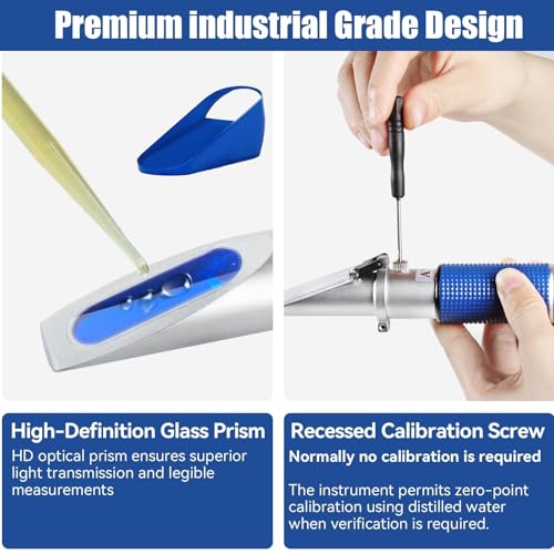 5-in-1 DEF Antifreeze Refractometer Coolant Tester with ATC Hydrometer Kit for Automotive Antifreeze Diesel Exhaust Fluid Ethylene Glycol or Propylene Glycol Based Windshield Washer Fluid Battery Acid