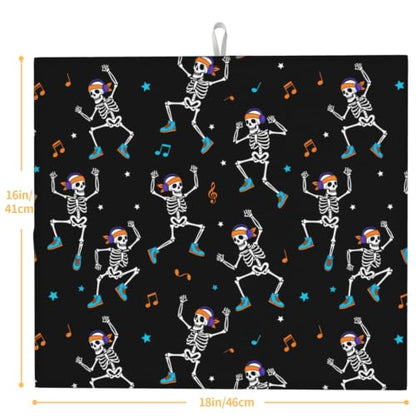 Dancing Skeletons Star Musical Notes Dish Drying Mats for Kitchen Counter, Super Absorbent Microfiber Drainer Pad, Washable Reversible Appliance Protector, Kitchen Must-Have, 16x18 Inch - color: Dancing Skeletons Star Musical Notes