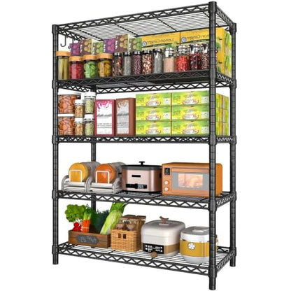 5 Tier Wire Metal Shelving: Adjustable Pantry Storage Shelves, NSF Bakers Rack Heavy Duty Garage Shelving Unit, Utility Shelf Organizer for Closet, Kitchen, 72" H x 36" W x 14" D, Black - size: 36"W x 14"D x 72"H
