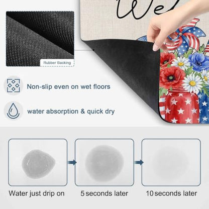 250 Anniversary Dish Drying Mat for Kitchen Counter, Absorbent Quick Dry Coffee Bar Mat Pad Thin Diatomaceous Sink Mats, American Flag Windmill Daisy Florals Beige Non Slip Dish Drainer Mats 16''x18'' - size: 18" x 16"