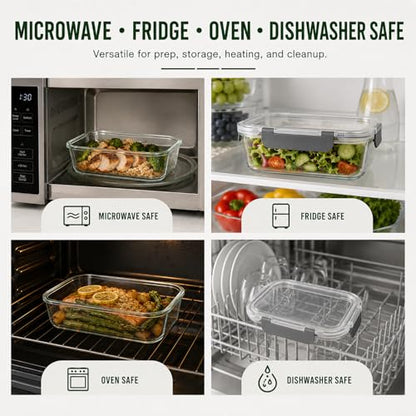 5 Pack 36oz Borosilicate Glass Food Storage Containers Set with Lids, Freezer Meal Prep Containers, Airtight Bento Lunch Container Set, Oven, Freezer and Dishwasher Safe, BPA Free, Kitchen Storage Set - color: gray
