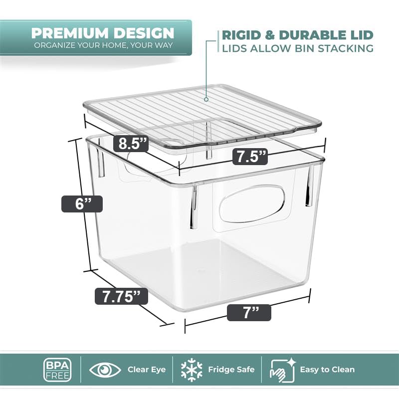 Sorbus Medium Plastic Storage Bins with Lids - Kitchen, Pantry, Refrigerator Organizer Bins - Clear, 4 Pack - size: Medium, style: 4 Pack