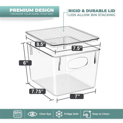 Sorbus Medium Plastic Storage Bins with Lids - Kitchen, Pantry, Refrigerator Organizer Bins - Clear, 4 Pack - size: Medium, style: 4 Pack