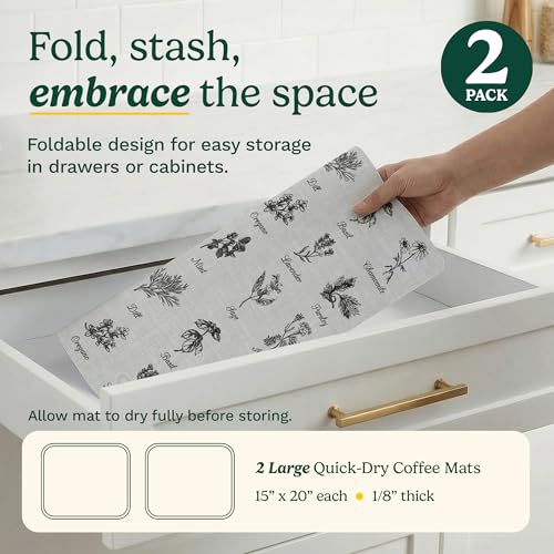 Cuisinart Coffee Mat for Countertop (2 Pack)–Quick-Dry Absorbent Coffee Bar Mat for Espresso Machines & Brew Stations, Also Use as a Dish Drying Mat on Kitchen Counter, Non-Slip, Easy Care, 15” x 20” - color: Herbs