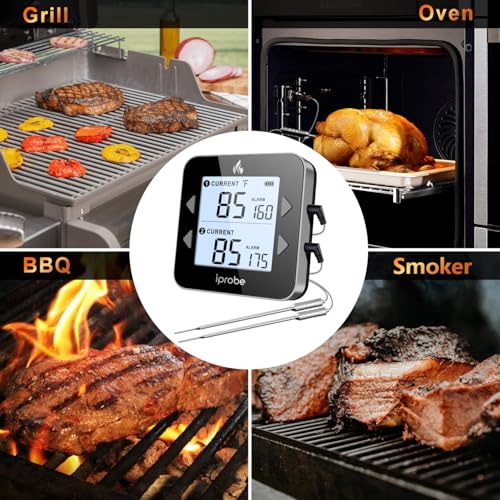Dual Probe Rechargeable & Waterproof Digital Meat Thermometer for Food - Large LCD Backlight Cooking Thermometer for Kitchen Smoker Oven Grill BBQ Candy - color: Black & Gray