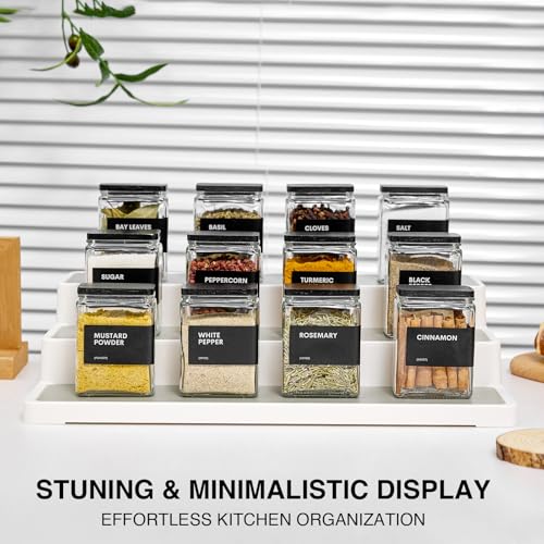 Glass Spice Jars with Bamboo Lid, 4oz Square Spice Containers for Pantry Organization, Seasoning Bottles with Labels, Spoons, Funnel for Salt Sugar - color: Black