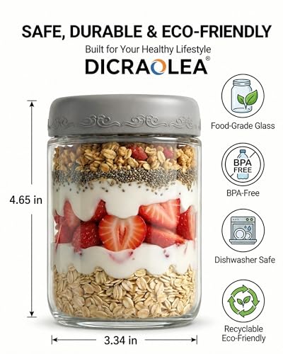 16oz 8Pack Glass Overnight Oats Jars Containers with Airtight Leakproof Lids, Reusable Mason Jars for Meal Prep, Yogurt Parfaits, Smoothies, Salads & Healthy Breakfast(16oz-8Pack) - color: 16oz-8Pack