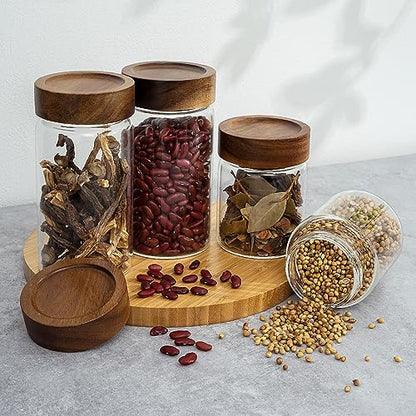 2PCS Small Glass Storage Jars with Airtight Lids, 19.3 fl oz (560ml) coffee container with Wooden Lid, Glass Pantry Canister for Beans, Rice, Sugar and etc - color: clear -（2PCS，19.3FL OZ/560ML）