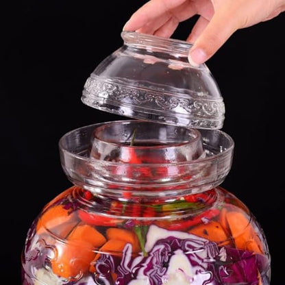 Fermentation Jar, 2.5 Liter Pickle Kimchi Jar with Water Seal Lid | Wide Mouth, Food Grade, Clear Glass, for Making Pickles Kimchi Sauerkraut and Fermenting Vegetables Fruits, Wine Brewing - size: 2.5L