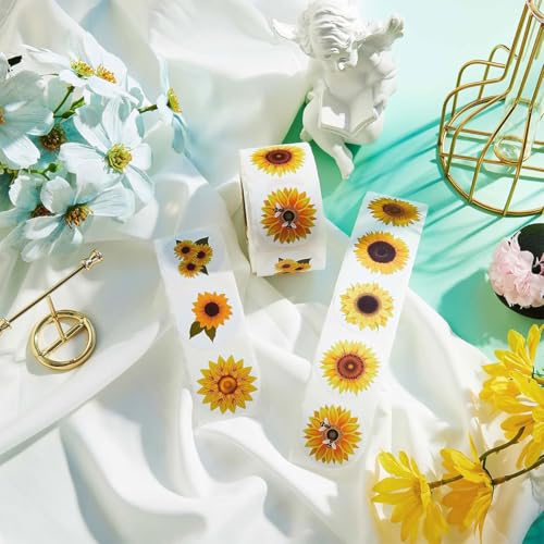 500 PCS Sunflower Roll Stickers, 8 Styles Waterproof Vinyl Floral Decals for Skateboard, Fridge, Laptop, Phone, Luggage, Trendy Stickers for Teens, Adults, Boys and Girls（Sunflower - color: Sunflower