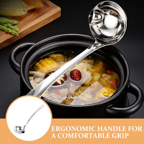 2pcs Stainless Steel Soup Ladle with Pour Spout Fat Separator Strainer Oil Skimmer for Cooking and Serving Household Kitchen