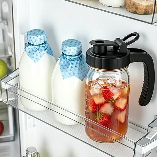 Mason Jar Pitcher 32 Oz Glass Breast Milk Pitcher With Spout Lid 1 Quart Wide Mouth Fridge Cold Hot Water Jug Airtight Small Creamer Pitchers For Iced Sun Tea Coffee Juice Beverage Heavy Duty - color: 32 OZ 2PC