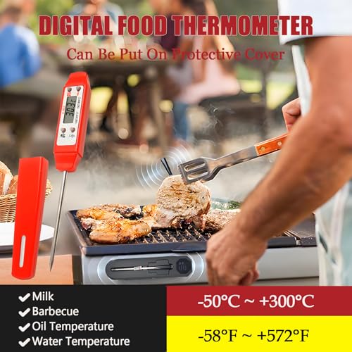 Meat Thermometer - Digital Food Thermometer for Cooking Kitchen - Automatic Calibration Pen Style Electronic Pocket Thermometer for Water Temperature, Barbecue (Red) - color: Red