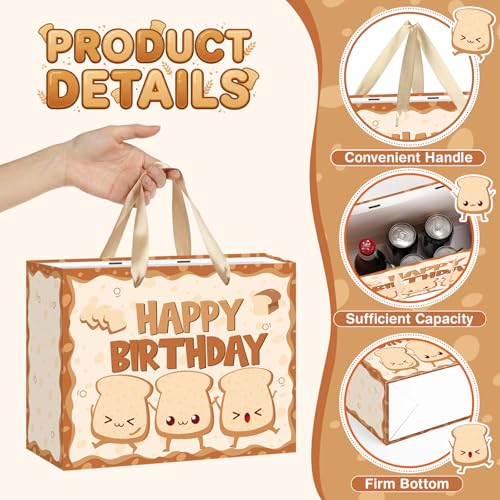 귀여운 빵 생일 선물 가방 만화 토스트 베이커리 테마 생일 포장지 선물 가방 인사말 카드 포함 어린이 성인 베이커리 Bday 베이비 샤워 파티 선물 교실 학교 졸업 장식 - color: 토스트 브레드