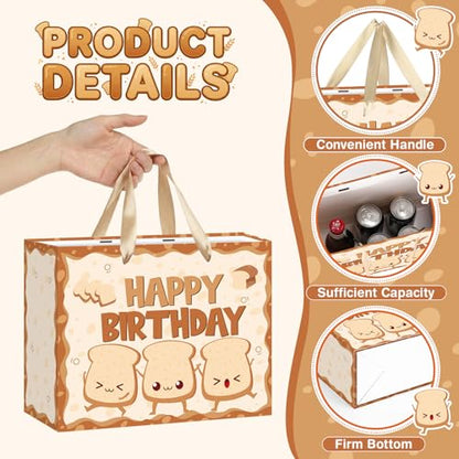 귀여운 빵 생일 선물 가방 만화 토스트 베이커리 테마 생일 포장지 선물 가방 인사말 카드 포함 어린이 성인 베이커리 Bday 베이비 샤워 파티 선물 교실 학교 졸업 장식 - color: 토스트 브레드