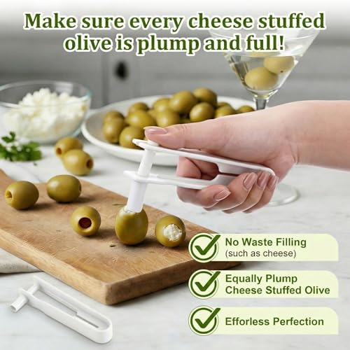 Olive Stuffer, Blue Cheese Olive Stuffer Tool, Applied to Make Accompaniment to Martinis and Cocktail, Simple to Operate, Easy to Clean, White PP(2 Pack)