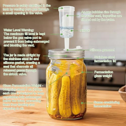 Fermenting weights wide mouth Mason Jar Fermentation Kit with 4 Fermentation Lids, 4 Glass fermentation Weights, 4 Airlocks for Fermenting, 5 Silicone Rings & Grommets - Pickling kit（No Jars） - size: Universal standard size