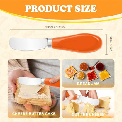 Butter Spreader Knife Set, 2-Pack Stainless Steel Cheese and Butter Knives with Ceramic Handle, Dishwasher Safe, for Soft & Hard Cheese, Jam, Cold Butter (orange) - color: orange