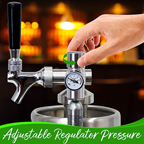 NutriChef Pressurized Beer Mini Keg System, 64oz Stainless Steel Growler Tap, Portable Mini Keg Dispenser Kegerator Kit, Co2 Pressure Regulator Keeps Carbonation for Craft Beer, Draft and Homebrew