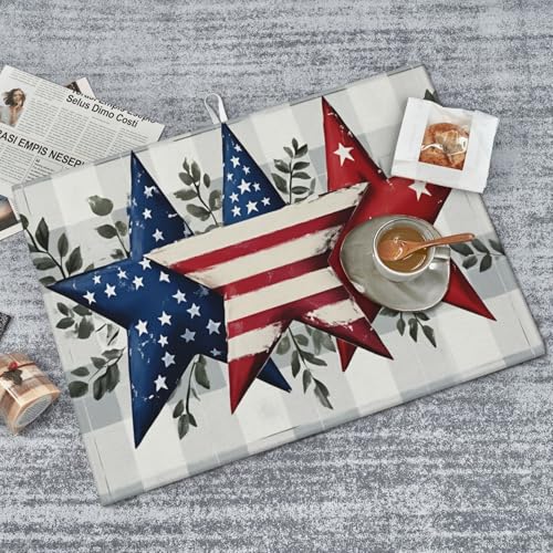 American Flag Stars Microfiber Dish Drying Mat 18x24 Inch - Absorbent Non-Slip & Quick Dry Kitchen Counter Dish Drainer Pad, Rustic Farmhouse Style - color: American Flag Stars1