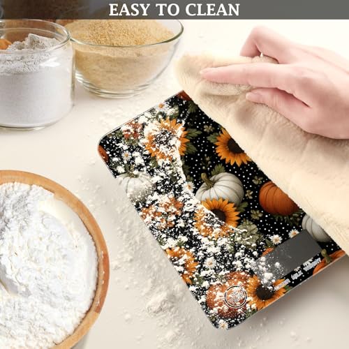 Food Scale Kitchen Scale for Baking Cooking Digital Food Weighing Measuring Scale Small Waterproof Electric Food Scale Black Dotty Pumpkins Sunflowers Daisy - color: Black Dotty Pumpkins Sunflowers Daisy