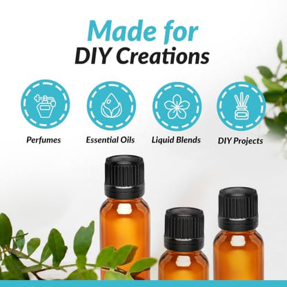 mEssentials 10ml Amber Glass Bottles with Euro Dropper Caps - Great for Essential Oils, Perfumes and DIY Aromatherapy - Easy to Fill, Clean and Reuse - Protective and Durable (8)
