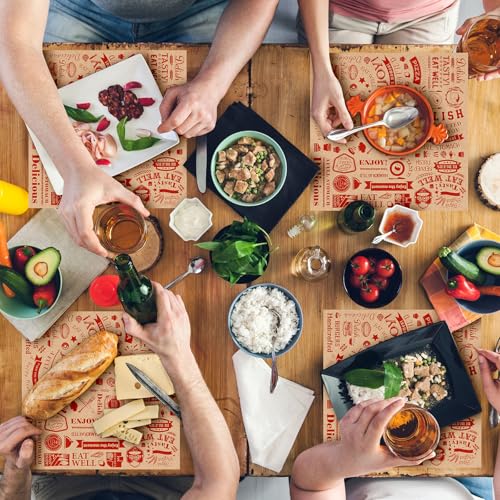 600 Pcs 12 x 12 Inch Deli Wax Paper Sheets Grease Resistant Tray Basket Liners Newsprint Paper Water and Grease Proof Sandwich Wrapping Square Hot Dog Wrappers for Food Baking (Red on Brown) - color: Red on Brown