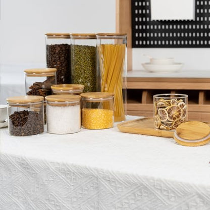 D2scrma 70oz Straight cylindrical Airtight Storage Jars with Bamboo Lid Set of 3 Storage Container Glass Jars, Kitchen Canister for Noodles, Pasta and Coffee beans (‎with Black Lable)