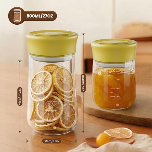 OURCABECUE Wide Mouth Mason Jar 27 oz, 2026 Upgrade 90° Rotating Lid Glass Storage Jar, Food Grade Overnight Oats & Yogurt Jar, Dry Snacks Candies jar - color: Yellow, size: 27OZ
