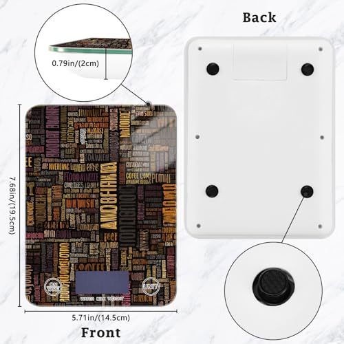 Food Scale Kitchen Scale for Baking Cooking Digital Food Weighing Measuring Scale Small Waterproof Electric Food Scale Brown Coffee Letterings - color: Brown Coffee Letterings