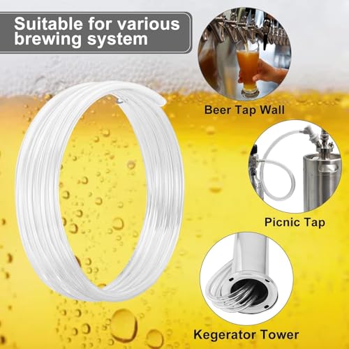 10 Feet - Kegerator Line 3/16" ID 7/16" OD Beer Line Tubing Food Grade Hose Clear Vinyl PVC Tubing with 4 PCS Hose Clamps for Kegerator, D Coupler, Draft Beer Tower Beer Dispensing - size: 10Ft Beer Line