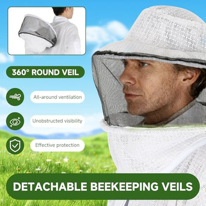 Upgraded Bee Suit for Men & Women Sting Proof, Thickened Ventilated Beekeeper Suit with Gloves & Round Veil, Full Protection Beekeeping Suits(XXL 5'11"-6'3") - size: Thickened XXL