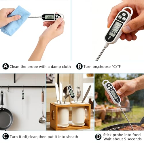 Candy Thermometer Digital Instant Read for Meat Kitchen Cooking Food Oil Deep Fry BBQ Grill Smoker (1, 9.4in) - size: 9.4in