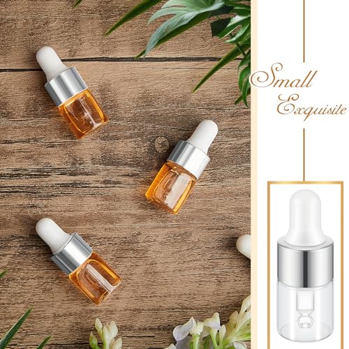 Didaey 100 Pcs 1/2/3/5/10/15 ml Mini Glass Oil Dropper Bottle Bulk, Clear Essential Small Empty Bottles Sample Containers Perfume Liquid Vials with Cap for Traveling (2 ml,Classic Silver) - color: Classic Silver, size: 2 ml