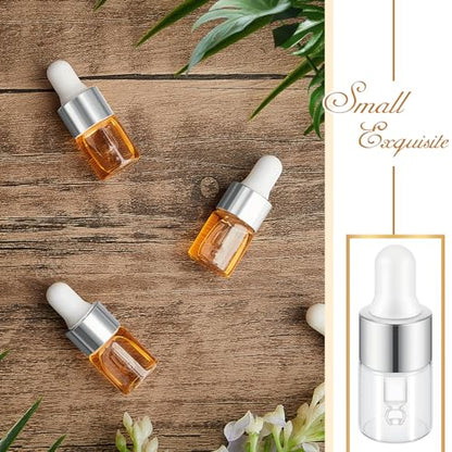 Didaey 200 Pcs 1/2/3/5/10/15 ml Mini Glass Oil Dropper Bottle Bulk, Clear Essential Small Empty Bottles Sample Containers Perfume Liquid Vials with Cap for Traveling (2 ml,Classic Silver) - color: Classic Silver, size: 2 ml